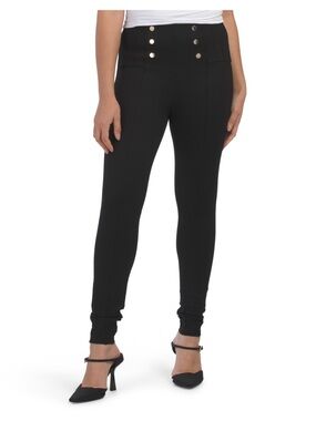 Zara Black High-Waist Ponte Leggings with Gold Button Detail